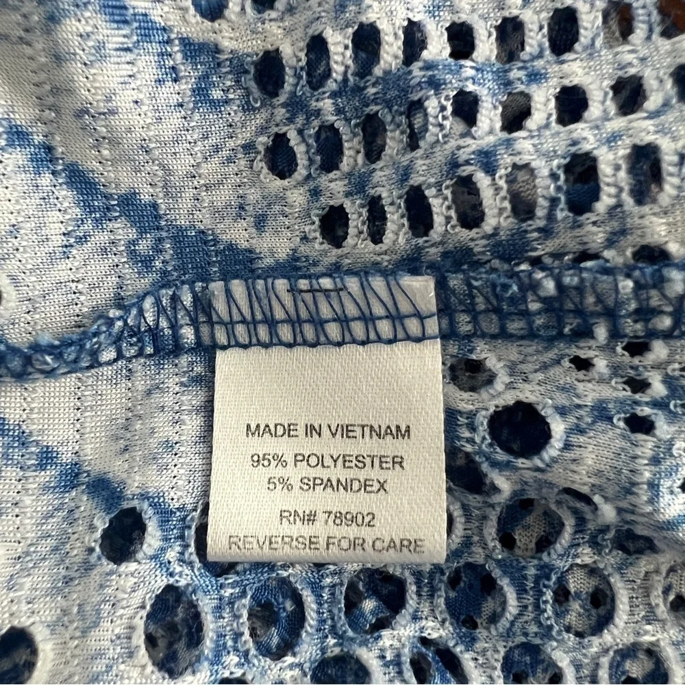 Toni Morgan Blue Abstract Open Knit Sheer Top Layering 3/4 Sleeve Large - Picture 5 of 6